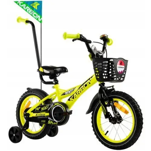 Rower Karbon Niki 14 cali Limonka Dla Chłopca Dziecięcy z prowadnikiem
